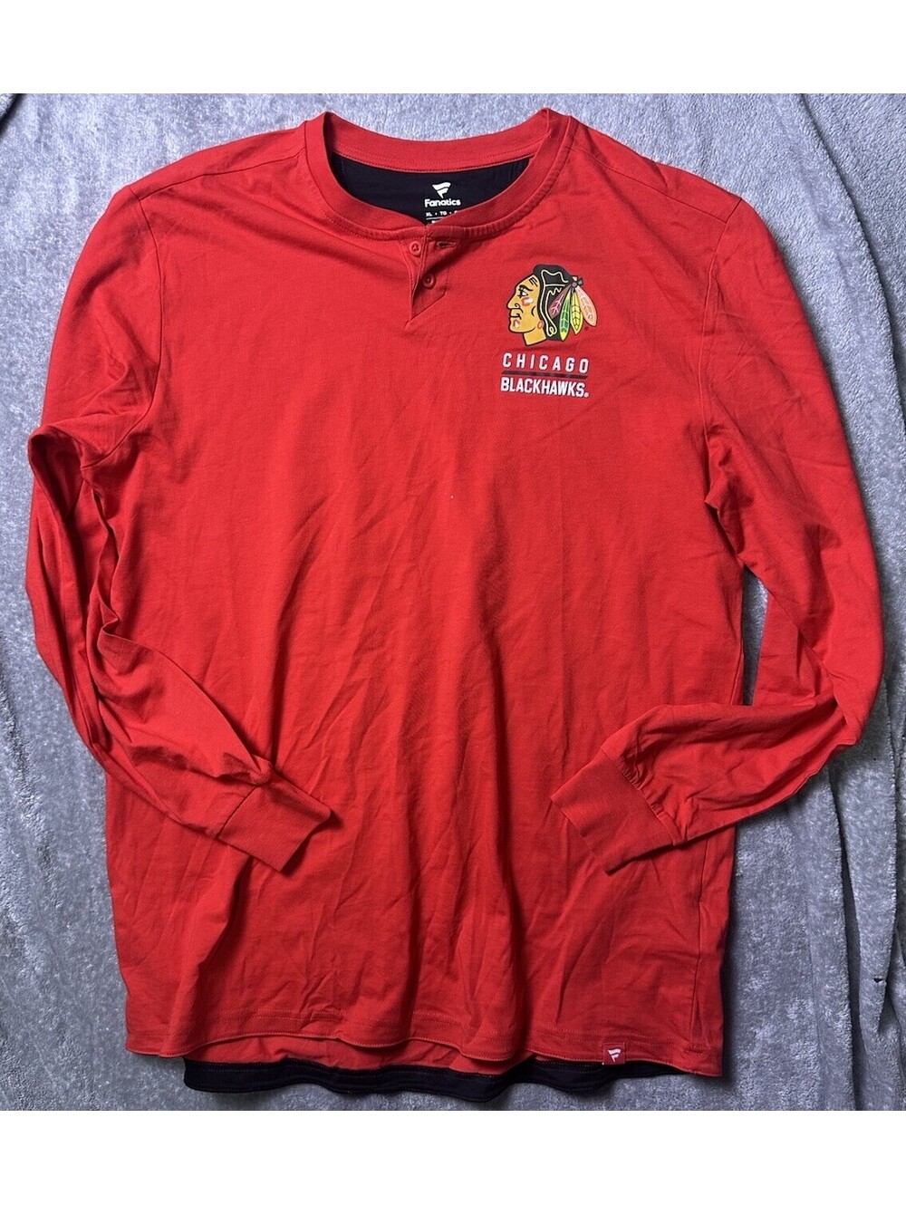 Chicago Blackhawks Fanatics Shirt Mens XL Red Long Sleeve Henley NHL Hockey